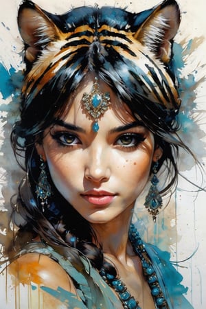 Linda joven princesa Jasmine, bonita, dulce, cabello oscuro, piel oliva, sosteniendo un gatito rayado de tigre, fantasía oscura, detalles intrincados, hiperdetallista, Jean Baptiste Monge, Carne Griffiths, Michael Garmash, seb McKinnon, obra maestra