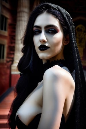 closeup portrait photo of beautiful 24 y.o goth vjvx woman, makeup, 8k uhd, high quality, dramatic, cinematic