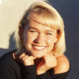 instagram photo, closeup face photo of 23 y.o xuxa in black sweater, cleavage, pale skin, (smile0.4), hard shadows