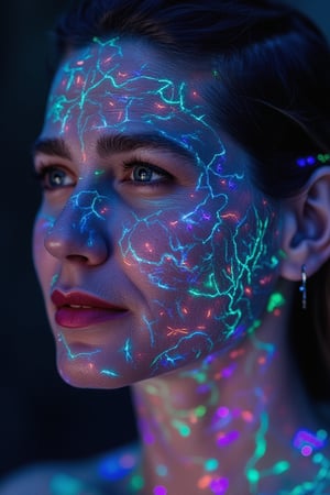 Sony A7R IV, 85mm f/1.4 lens, soft diffused lighting, ISO 200, with a focus on vibrant colors and intricate details.
A high-quality, **bioluminescent mask**, intricately designed to visually indicate the wearer's **respiratory health** through a dynamic, colorful light display. The mask fits snugly around the wearer's face, its surface covered in an elaborate pattern of **bioluminescent veins and filaments** that glow with a range of vivid hues—deep blues, bright greens, soft purples, and pulsing reds—each color changing in response to the user's breath and health status.
The mask is crafted from a sleek, **translucent material** that resembles both **organic tissue** and futuristic technology, giving it an ethereal, almost otherworldly appearance. The light patterns on the mask shift and pulse gently, reacting to the rhythm of the wearer's breathing, with brighter, calming colors appearing when the user’s breath is steady and deeper, more intense hues when the breath becomes rapid or irregular.
The **bioluminescent design** is intricate and detailed, with **delicate patterns of light** flowing across the mask's surface, creating a sense of movement and life. The veins of light branch out like glowing capillaries, their colors constantly evolving, providing a real-time visual indicator of respiratory health. As the user inhales, the lights expand outward, glowing in soft blues and greens, while during exhalation, they contract to deeper shades of violet and indigo, creating a dynamic, interactive experience.
The camera focuses on the **mask's structure**, capturing the way the **translucent material** and bioluminescent patterns interact with the contours of the wearer’s face, softly illuminating their skin. The light from the mask highlights the wearer's eyes and cheekbones, adding a gentle glow to their features while emphasizing the connection between the mask and the human form.
The background is softly blurred, keeping the focus solely on the **mask and its mesmerizing light display**, while the **Sony A7R IV** and **85mm lens** bring out the fine details of the mask's texture, the glow of the bioluminescent elements, and the way they adapt to each breath. The lighting is soft and diffused, allowing the vivid colors of the mask to stand out against the gentle shadows, creating a sense of depth and dimension.
The overall effect is both **futuristic and organic**, blending advanced technology with natural beauty, as the bioluminescent mask acts not just as a health device but also as a living, breathing piece of art that seamlessly integrates with the wearer's face.