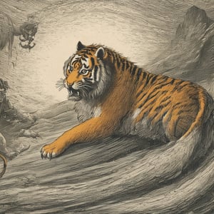 publishing logo, Illustration by Gustave Dore,Etching,Illustration by David Macaulay. icon,Illustration by David Macaulay, ancient Chinese tiger