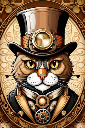 4K , Full_HD , Cat, Steampunk, ((Steam Punk:1.5)) Herringbone Hat , monocle, Vector, Illustrator 6, filagree backgound,
