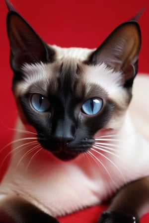 a siamese cat in red and black