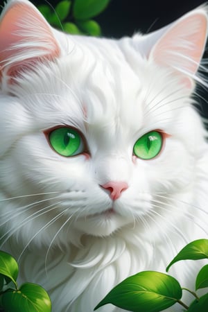 white cat, green eyes, cute, thicc, cute_face, detailed eyes, perfect eyes, Sakimi chan art style, neoart art style