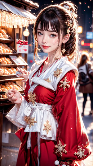 A little match seller in a Christmas costume surrounded by beautiful snowflakes,Snowflake,Japanese girl,young girl