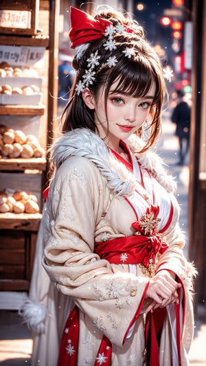 A little match seller in a Christmas costume surrounded by beautiful snowflakes,Snowflake,Japanese girl,young girl