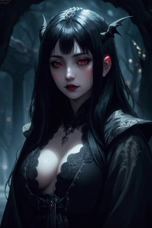 Vampire Queen, backlit, intricate details, highly detailed, slate atmosphere, cinematic, dimmed colors, dark shot, muted colors, film grain, lut, spooky, depth blur, blurry background dof, bokeh, realistic, realistic skin,ojou-sama pose