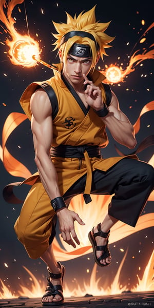 Imagine a breathtaking image featuring Naruto Uzumaki in his iconic outfit with yellow hair, red eyes, and a ninja headband. Visualize him using fireball magic against a meticulously detailed background. Request a 32k HD high-quality image that captures every intricate detail, ensuring perfection in his face, eyes, hands, fingers, legs, footwear, and outfit. Aim for a visual masterpiece that showcases the essence of Naruto in an extraordinary and highly detailed composition.,n4rut0,Estelle_Bright_Kiseki,perfect,Naruto uzumaki ,facial mark, high detailed perfect hands and fingers, 