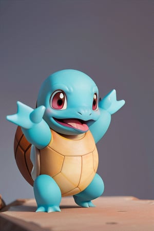 "Animate a heartwarming and short sequence featuring Squirtle from Pokemon. Picture Squirtle lifting its hand to wave hi to viewers. Request a delightful and fluid animation that captures the friendly and charming personality of Squirtle in this endearing moment. (Squirtle_Pokemon)