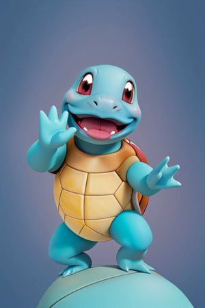 "Animate a heartwarming and short sequence featuring Squirtle from Pokemon. Picture Squirtle lifting its hand to wave hi to viewers. Request a delightful and fluid animation that captures the friendly and charming personality of Squirtle in this endearing moment. (Squirtle_Pokemon)