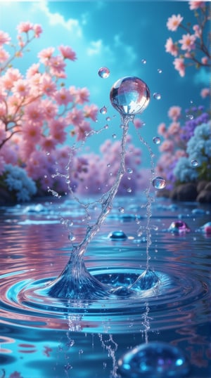 Create a best detail prompt:- (Masterpiece) (high quality image) (realistic photorealism, high detail image): a beautiful and clear crystal water drops set against a stunning water and colourful background. The image should capture the intricate details of the water drops, creating a super realistic and highly detailed visual.