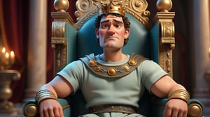  a whimsical 3D render of a **handsome ancient Roman king**, regally seated upon a **lavish throne**. His expression, a delightful blend of surprise and curiosity, adds an air of mystery to the scene. The **Pixar-style magic** infuses life into this moment, as if we've stumbled upon a hidden chapter of history. Behold, the king who defies time! 🎨👑🏛️