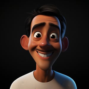 best quality, 4k, 8k, masterpiece, ultra-detailed, a very skinny man portrate smiling beautifully innocently, black background, 3d rebder, pixar style.