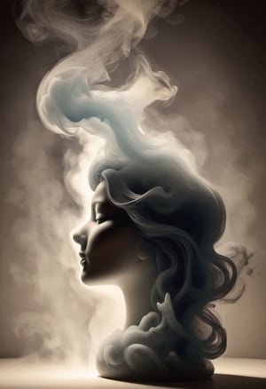 Wisps of smoke rising from a candle in the form of a woman's profile