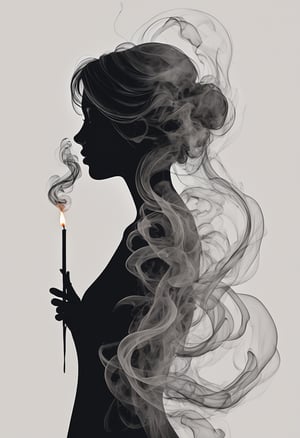 Wisps of smoke rising from a candle in the form of a woman's profile