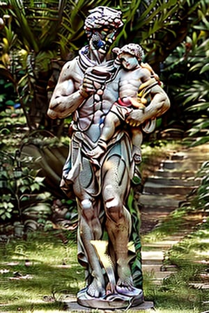 A statue of olympus carrying a torch.