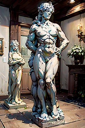  Two Statues. 1 statue of a n athletic male. 1 statue of a Voluptous female.