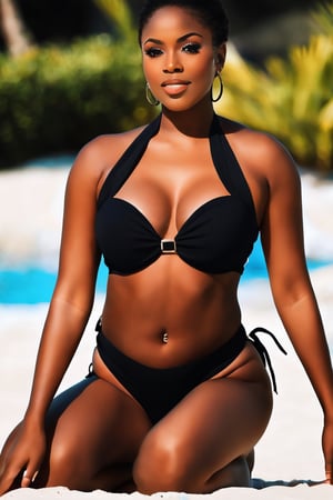 A body down to earth black woman in a tiny bikini.