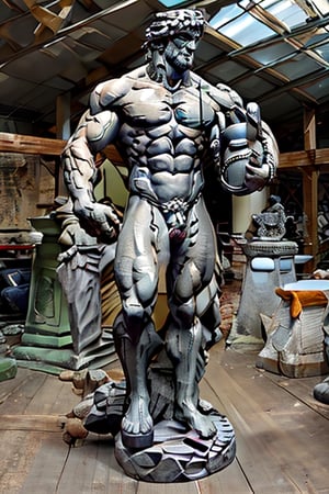 A statue of hercules with a heroic stand.