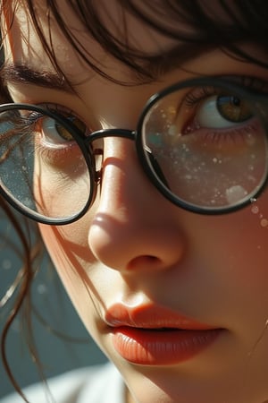 hyperrealistic digital painting by Jeremiah Ketner and Charlie Bowater and Stanley Artgerm and Thomas Saliot and J. Scott Campbell, shallow depth of field, bokeh, incredibly detailed, real, lifelike face, realistic anime, glasses