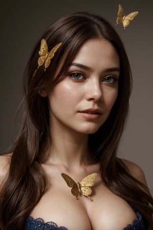 8k portrait of beautiful cyborg with brown hair, intricate, elegant, highly detailed, big breast,majestic, digital photography, art by artgerm and ruan jia and greg rutkowski surreal painting gold butterfly filigree, broken glass, (masterpiece, sidelighting, finely detailed beautiful eyes: 1.2), hdr, (detailed background window to a new dimension, plants and flowers:0.7)  infinity, infinite symbol,xjrex