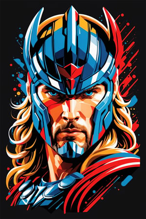 Thor movie poster, symetrical, vector illustration, Leonardo Style,tshirt design,oni style, color splash, inkstrike (splatoon), ribbons, vibrant, full figure, 