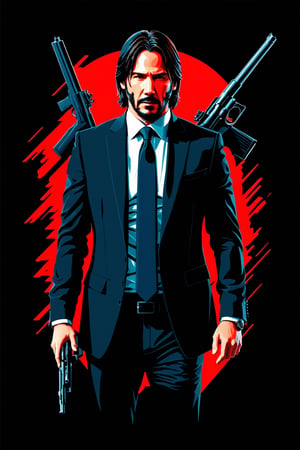 John wick movie poster, vector illustration, gun,firearms, Leonardo Style,tshirt design,oni style