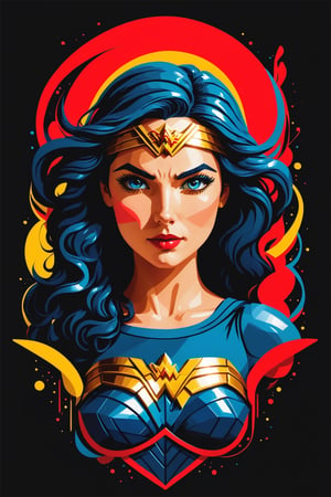 Wonder Women movie poster, symetrical, vector illustration, Leonardo Style,tshirt design,oni style, color splash, inkstrike (splatoon), ribbons, vibrant, full figure, 