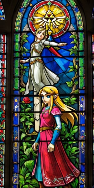 stained glass windows with the legend of zelda characters on them, zelda style art, nintendo game art, stained glass art, legend of zelda, stained glass style, the legend of zelda, stained glass!!, stained glass windows, stained glass, wind waker, stain glass, from legend of zelda, mystical cathedral windows, hyrule, intricate stained glass