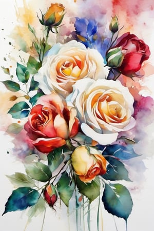 flowers, art, colors, abstract, design, beauty, marriage, roses, watercolors, sketch, illustration, white backdrop, white background, colorful harmonic