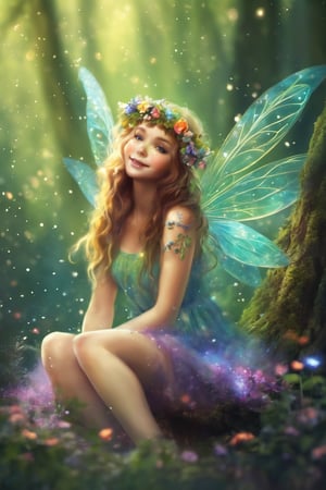 forest fairy, dust sparks, beautiful, cute, spring, artwork, digital art, illustration, colorful harmonic, artistic