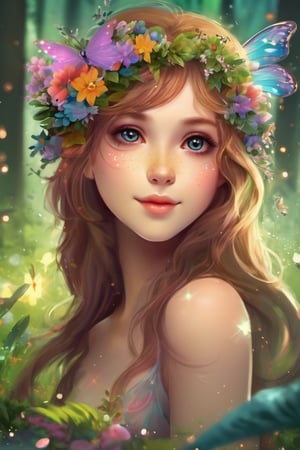 forest fairy, dust sparks, beautiful, cute, spring, artwork, digital art, illustration, colorful harmonic, artistic