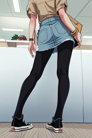 An illustration of an Office Lady wearing converse shoes facing away.