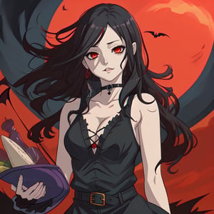 sexy anime vampire girl with witch clothing, black hair