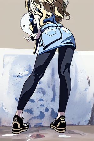 An illustration of an Office Lady wearing converse shoes facing away.