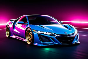 (((A photo realistic image of a 1994 Acura NSX))), ((Wide View)), (setting race track), ((wide shot)) , sharp, detailed car body , detailed tires, (masterpiece, best quality, ultra-detailed, 8K), race car, street racing-inspired, Drifting inspired, LED, ((Twin headlights)), (((Bright neon color racing stripes))), (Black racing wheels), Wheel spin showing motion, Show car in motion, Burnout,  wide body kit, modified car,  racing livery, masterpiece, best quality, realistic, ultra high res, (((depth of field))), (full dual color neon lights:1.2), (hard dual color lighting:1.4), (detailed background), (masterpiece:1.2), (ultra detailed), (best quality), intricate, comprehensive cinematic, magical photography, (gradients), glossy, Fast action style, Sideways drifting in to a turns, ,DonMPl4sm4T3chXL ,more detail XL,Movie Still
