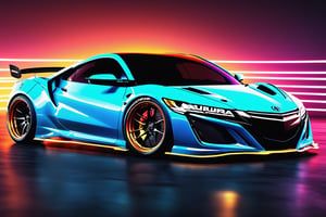 (((A photo realistic image of a  Acura NSX))), ((Wide View)), (setting race track), ((wide shot)) , sharp, detailed car body , detailed tires, (masterpiece, best quality, ultra-detailed, 8K), race car, street racing-inspired, Drifting inspired, LED, ((Twin headlights)), (((Bright neon color racing stripes))), (Black racing wheels), Wheel spin showing motion, Show car in motion, Burnout,  wide body kit, modified car,  racing livery, masterpiece, best quality, realistic, ultra high res, (((depth of field))), (full dual color neon lights:1.2), (hard dual color lighting:1.4), (detailed background), (masterpiece:1.2), (ultra detailed), (best quality), intricate, comprehensive cinematic, magical photography, (gradients), glossy, Fast action style, Sideways drifting in to a turns, ,DonMPl4sm4T3chXL 