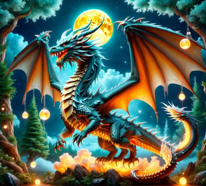 ((best quality)), ((masterpiece)), (detailed), powerful dragon, in a magical forest, mystical sky, bright moon (detailed cloudscape:1.3), (high-resolution:1.2),faize