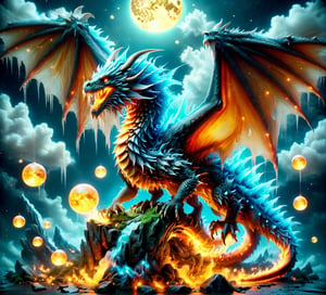 ((best quality)), ((masterpiece)), (detailed), powerful dragon, in a magical forest, mystical sky, bright moon (detailed cloudscape:1.3), (high-resolution:1.2),faize