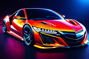 (((A photo realistic image of a  Acura NSX))), ((wide shot)) , sharp, detailed car body , detailed tires, (masterpiece, best quality, ultra-detailed, 8K), race car, street racing-inspired, Drifting inspired, LED, ((Twin headlights)), (((Bright neon color racing stripes))), (Black racing wheels), Wheel spin showing motion, Show car in motion, Burnout,  wide body kit, modified car,  racing livery, masterpiece, best quality, realistic, ultra high res, (((depth of field))), (full dual color neon lights:1.2), (hard dual color lighting:1.4), (detailed background), (masterpiece:1.2), (ultra detailed), (best quality), intricate, comprehensive cinematic, magical photography, (gradients), glossy, Fast action style, Sideways drifting in to a turns, ,c_car,fire element