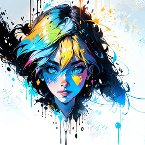  Painting, Dripping Paint, Splatter Paint, Spray Paint, Neon, Electric Colors, High Contrast, 32k,, mathematically correctly centered, super hard visible brush stroke, trending on artstation, midjourney, 1 girl,