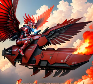 Absurd resolution, high resolution, (masterpiece: 1.4), hyper-detail, a mech, red armor with red wings, floating flight in the sky (1.8) background  wild, fire