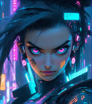 beautiful pale cyberpunk female, hyper detail, cinematic lighting, black hair, neon light city, 4k, trending on artstation, pixiv, perfect detail, Jeremy Mann, Rutkowski, and other Artstation illustrators, intricate details, face, full body portrait, headshot, illustration, UHD, 4K, high resolution face, detailed face, high definition eyes, detailed eyes,cyberpunk style