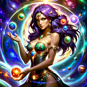 [Uma mulher] [Maga conjuring magic circles] [a goddess holding planets in her hand] [corpo inteiro] [alta qualidade] [colorido] [livro] [universo] [magic symbolagia]
,(PnMakeEnh),Sexy,GUILD WARS,portraitart,DonM3l3m3nt4lXL