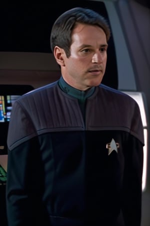  ds9st uniform, Young officer, on the bridge of the enterprise 1701-d, ,photorealistic