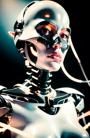 complex 3d render ultra detailed of a beautiful porcelain profile woman android face, cyborg, robotic parts, 150 mm, beautiful studio soft light, rim light, vibrant details, luxurious cyberpunk, lace, hyperrealistic, anatomical, facial muscles, cable electric wires, microchip, elegant, beautiful background, octane render, H. R. Giger style, 8k, best quality, masterpiece, illustration, an extremely delicate and beautiful, extremely detailed ,CG ,unity ,wallpaper, (realistic, photo-realistic:1.37),Amazing, finely detail, masterpiece,best quality,official art, extremely detailed CG unity 8k wallpaper, absurdres, incredibly absurdres,  , , robot, silver halmet, full body, sitting