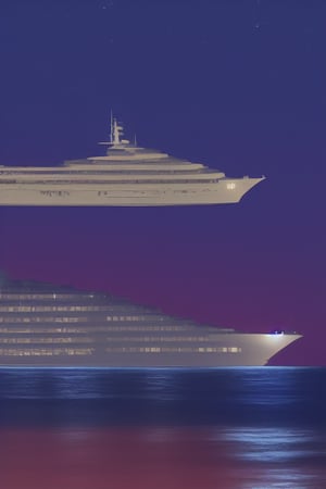 a yatch carrying Bitcoin on an ocean at night