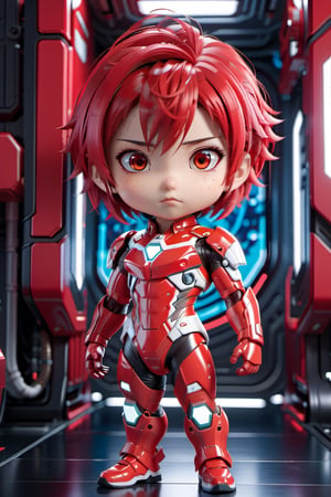 Highly detailed 3D models of Giyu Tomioka in a red futuristic suit, red, tiny, tiny, chibi style, whole body, Sharp focus, 8K wallpaper, Masterpiece,chibi,Chibi Style