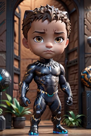 Highly detailed 3D models of man in a black panther suit, brown-hair, tiny, tiny, chibi style, whole body, Sharp focus, 8K wallpaper, Masterpiece,chibi,Chibi Style