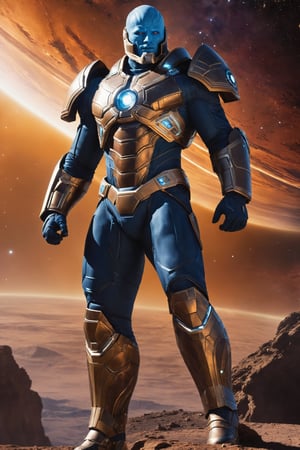 Nebula Titan, a muscular cosmic warrior, combines the strength of a titan with the advanced technology of a space explorer. Adorned in a futuristic suit with celestial patterns, Nebula Titan wields a colossal energy hammer, smashing through enemies in the vast expanse of the galaxy.